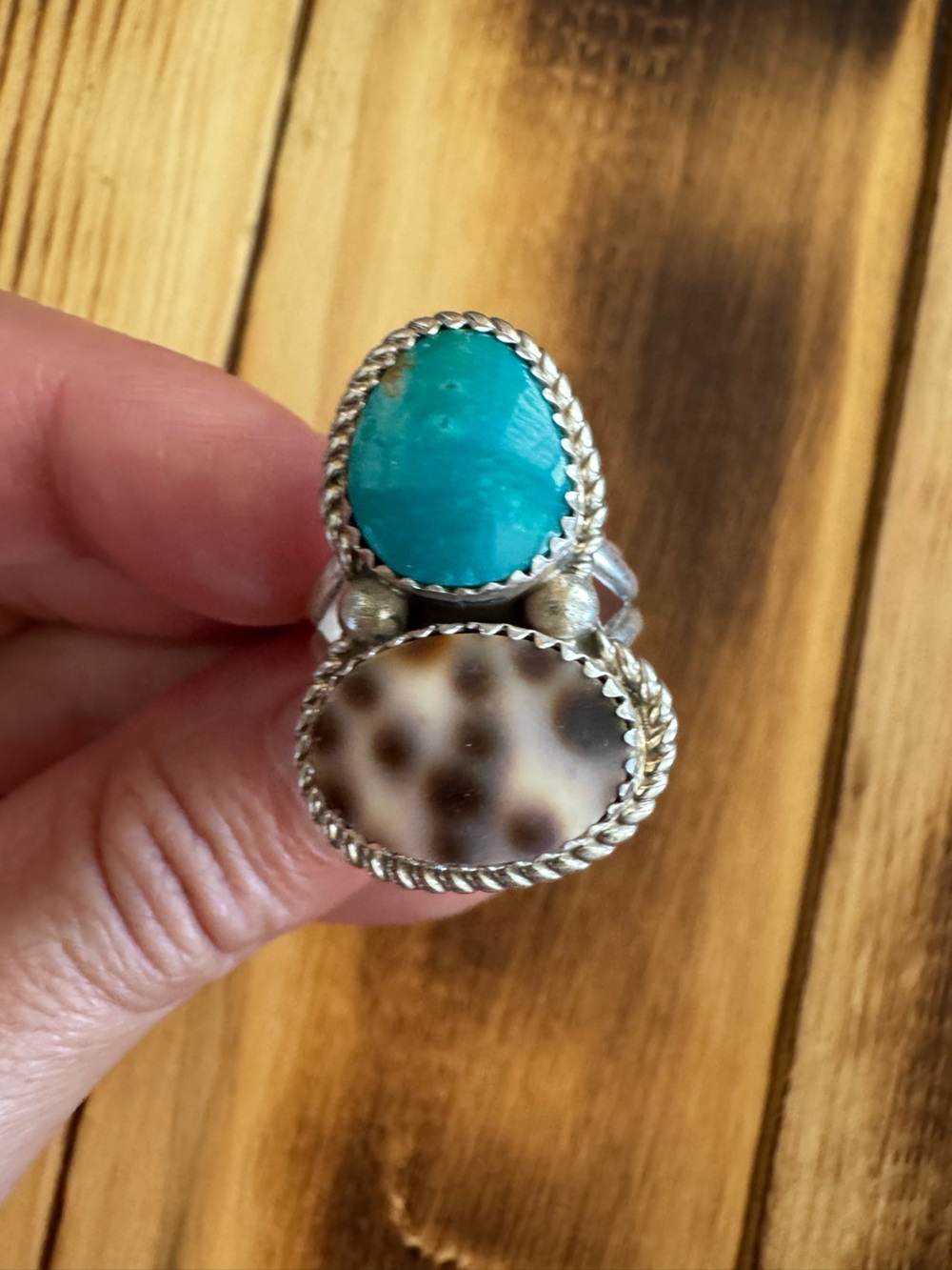 Native American Cowrie and Turquoise Ring